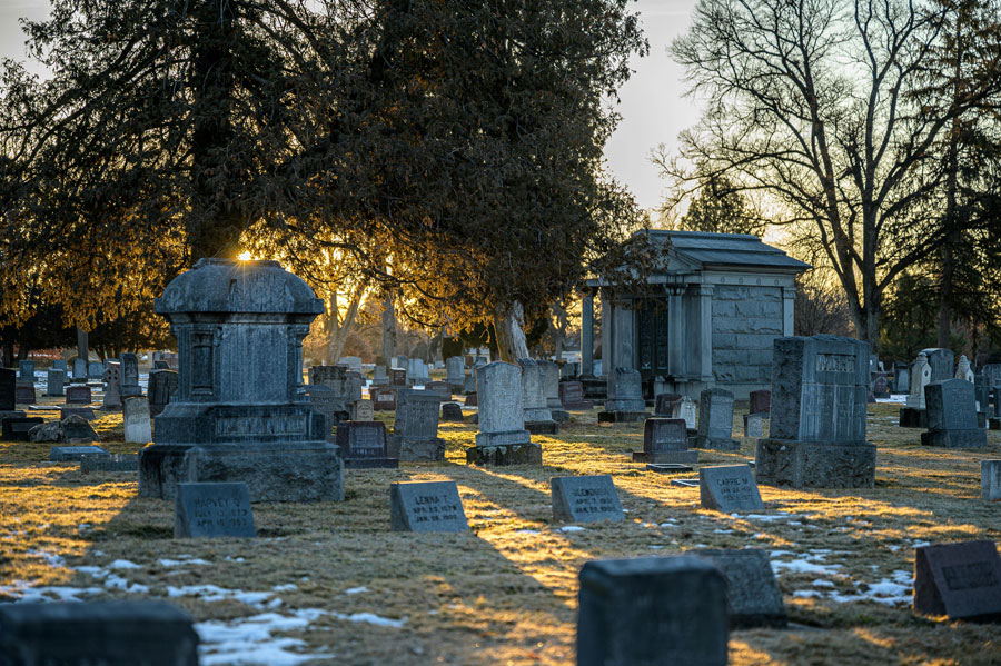 graveyard featuring headstones and memorials