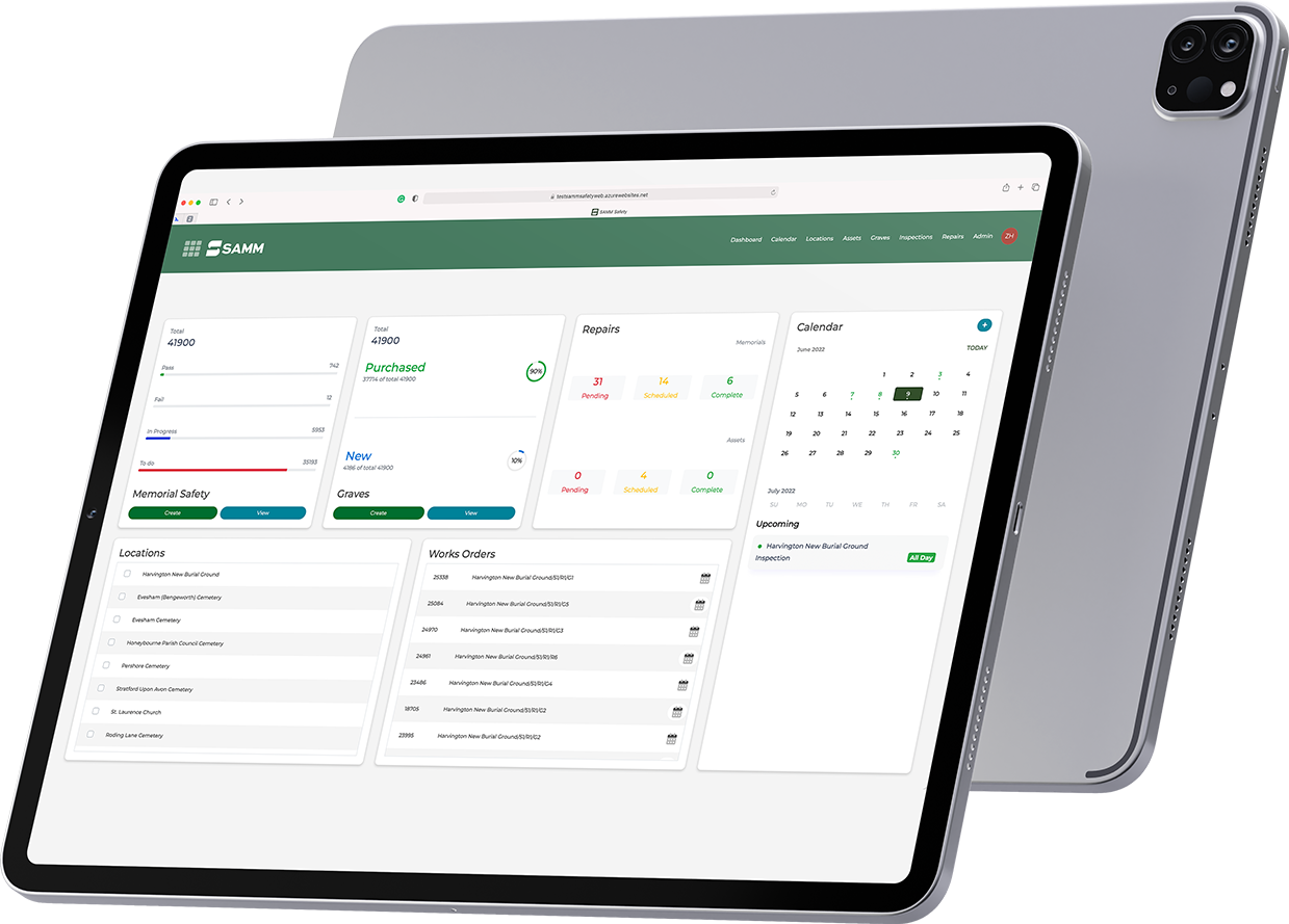 mockup of SAMM Software on Ipad