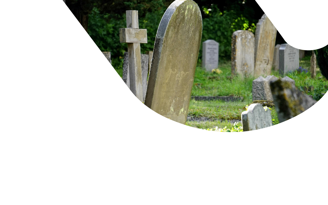 Headstones in graveyard in shape cutout